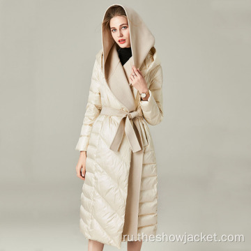 OEM для женщин Зимнее длинное пуховое пальто с двойным капюшоном